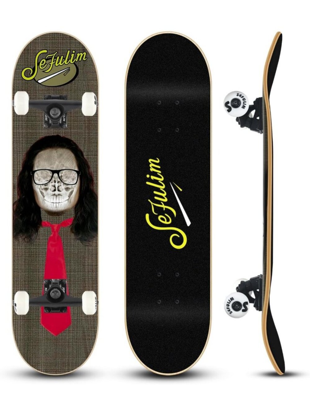 Complete 31x8 Inch Skateboard - 7 Layer Maple Deck, Double Kick, Smooth Ride